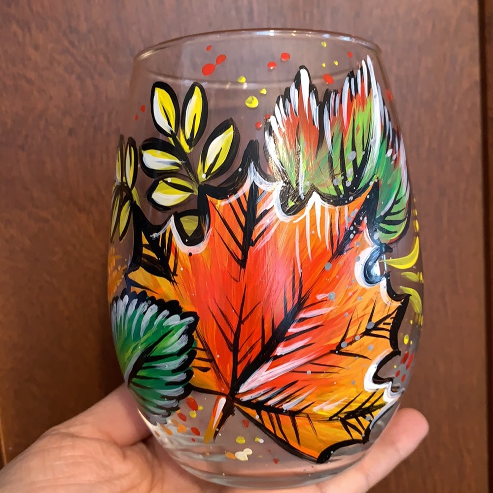 SALE!! Stemless wine glasses hand painted.   4